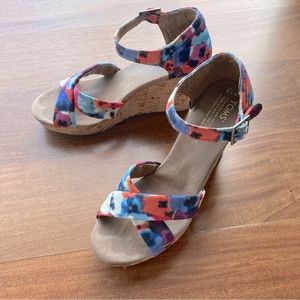 Toms floral cork wedge heels
